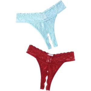 image:imageAvidlove Sexy Panties for Women Lace Cheeky Underwear Low Rise T Back Hipster Thong 13 PackWine Redlight Blue