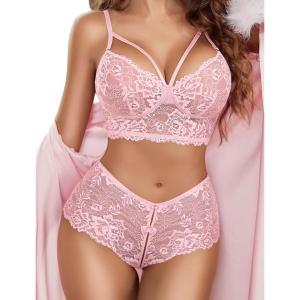 image:imageAvidlove Women Lingerie Sets Sexy Lace Bra and Panty Sets 2 Piece Lace Babydoll Outfits SXXLBrignt Pink
