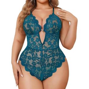 image:imageAvidlove Women Plus Size Lingerie Lace Teddy Deep V Lingerie Bodysuit One Piece Babydoll 1422 PlusBlue Green