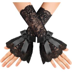 image:imageAvidlove Women Ruffle Bow Lace Gloves Fingerless Mid Elbow Sleeve Costume Wedding Opera Tea Party Prom Cosplay GothicBlack