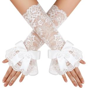 image:imageAvidlove Women Ruffle Bow Lace Gloves Fingerless Mid Elbow Sleeve Costume Wedding Opera Tea Party Prom Cosplay GothicWhite
