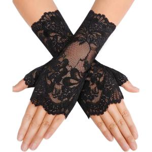 image:imageAvidlove Women Short Lace Gloves Fingerless Bridal Wrist Glove Opera Evening Wedding Tea Party Prom Cosplay Gothic ClothesBlack