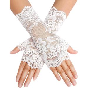 image:imageAvidlove Women Short Lace Gloves Fingerless Bridal Wrist Glove Opera Evening Wedding Tea Party Prom Cosplay Gothic ClothesWhite