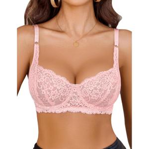 image:imageAvidlove Womens Lace Underwire Bra Sexy Mesh Balconette Unlined Everyday Bra LingerieLight Pink