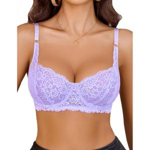 image:imageAvidlove Womens Lace Underwire Bra Sexy Mesh Balconette Unlined Everyday Bra LingerieLilac