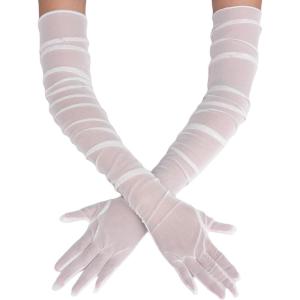 image:imageAvidlove Womens Long Sheer Gloves Tulle Mesh Gloves 1920s Wedding Opera Tea Party Dance GloveWhite