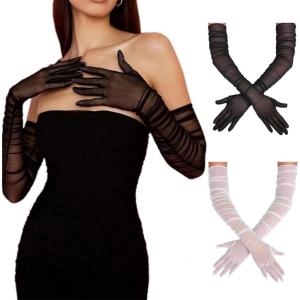 image:imageAvidlove Womens Long Sheer Gloves Tulle Mesh Gloves 1920s Wedding Opera Tea Party Dance GloveWhite and Black