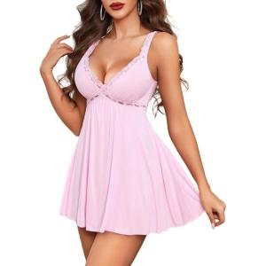 image:imageAvidlove Womens Nightgown Sexy Lingerie Sleepwear Lace Chemise Modal Babydoll Slip NightiesPink