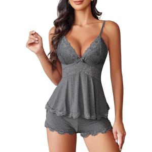 image:imageAvidlove Womens Sweetness Cami Set Lace Camisole Lingerie Nightwear Sexy Pajamas Lounge SetsGrey