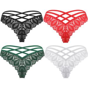 image:imageAvidlove Womens Underwear Lace Cheeky Panties Criss Cross Back Bikini Thongs Sexy UndiesBlackRedWhiteDark Green