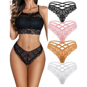 image:imageAvidlove Womens Underwear Lace Cheeky Panties Criss Cross Back Bikini Thongs Sexy UndiesBlackWhiteLight BrownPink