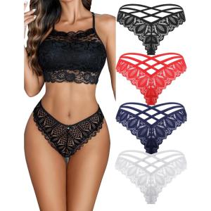 image:imageAvidlove Womens Underwear Lace Cheeky Panties Criss Cross Back Bikini Thongs Sexy UndiesBlackWhiteRedDark Blue