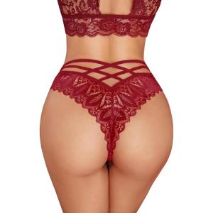 image:imageAvidlove Womens Underwear Lace Cheeky Panties Criss Cross Back Bikini Thongs Sexy UndiesBurgundy
