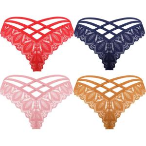 image:imageAvidlove Womens Underwear Lace Cheeky Panties Criss Cross Back Bikini Thongs Sexy UndiesRedDark BlueLight BrownPink