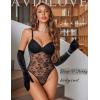image:imageAvidlove Lingerie for Women Lace Bodysuit Sexy Deep V Teddy Snap Crotch One Piece Babydoll Mesh Body SuitsBlack