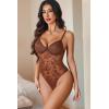 image:imageAvidlove Lingerie for Women Lace Bodysuit Sexy Deep V Teddy Snap Crotch One Piece Babydoll Mesh Body SuitsBrown