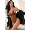 image:imageAvidlove Lingerie for Women Lace Bodysuit Sexy Deep V Teddy Snap Crotch One Piece Babydoll Mesh Body SuitsBrown