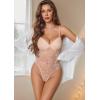 image:imageAvidlove Lingerie for Women Lace Bodysuit Sexy Deep V Teddy Snap Crotch One Piece Babydoll Mesh Body SuitsChampagne