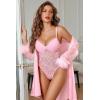 image:imageAvidlove Lingerie for Women Lace Bodysuit Sexy Deep V Teddy Snap Crotch One Piece Babydoll Mesh Body SuitsDeep Pink