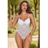 image:imageAvidlove Lingerie for Women Lace Bodysuit Sexy Deep V Teddy Snap Crotch One Piece Babydoll Mesh Body SuitsWhite