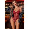 image:imageAvidlove Lingerie for Women Lace Bodysuit Sexy Deep V Teddy Snap Crotch One Piece Babydoll Mesh Body SuitsWine Red