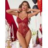 image:imageAvidlove Lingerie for Women Lace Bodysuit Sexy Deep V Teddy Snap Crotch One Piece Babydoll Mesh Body SuitsWine Red