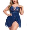 image:imageAvidlove Plus Size Babydoll Womens Snap Crotch Lingerie V Neck Lace Nighty Sleepwear L5XLNavy Blue