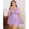 image:imageAvidlove Plus Size Lingeire for women Lace Babydoll Mesh Chemise Sexy Nightwear Sheer Nightie with Lace Up Bows L4XLLilac