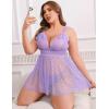 image:imageAvidlove Plus Size Lingeire for women Lace Babydoll Mesh Chemise Sexy Nightwear Sheer Nightie with Lace Up Bows L4XLLilac