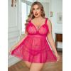 image:imageAvidlove Plus Size Lingeire for women Lace Babydoll Mesh Chemise Sexy Nightwear Sheer Nightie with Lace Up Bows L4XLRose Red