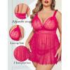 image:imageAvidlove Plus Size Lingeire for women Lace Babydoll Mesh Chemise Sexy Nightwear Sheer Nightie with Lace Up Bows L4XLRose Red