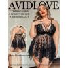 image:imageAvidlove Plus Size Lingerie Lace Babydoll Womens Teddy Chemise V Neck Nighty Mesh Sleepwear Front Slit NightdressBlack