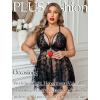 image:imageAvidlove Plus Size Lingerie Lace Babydoll Womens Teddy Chemise V Neck Nighty Mesh Sleepwear Front Slit NightdressBlack