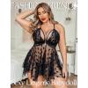 image:imageAvidlove Plus Size Lingerie Lace Babydoll Womens Teddy Chemise V Neck Nighty Mesh Sleepwear Front Slit NightdressBlack