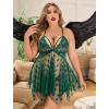 image:imageAvidlove Plus Size Lingerie Lace Babydoll Womens Teddy Chemise V Neck Nighty Mesh Sleepwear Front Slit NightdressGreen