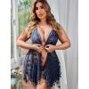 image:imageAvidlove Plus Size Lingerie Lace Babydoll Womens Teddy Chemise V Neck Nighty Mesh Sleepwear Front Slit NightdressNavy Blue