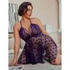 image:imageAvidlove Plus Size Lingerie Lace Babydoll Womens Teddy Chemise V Neck Nighty Mesh Sleepwear Front Slit NightdressPurple