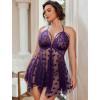 image:imageAvidlove Plus Size Lingerie Lace Babydoll Womens Teddy Chemise V Neck Nighty Mesh Sleepwear Front Slit NightdressPurple