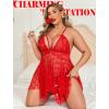 image:imageAvidlove Plus Size Lingerie Lace Babydoll Womens Teddy Chemise V Neck Nighty Mesh Sleepwear Front Slit NightdressRed