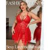 image:imageAvidlove Plus Size Lingerie Lace Babydoll Womens Teddy Chemise V Neck Nighty Mesh Sleepwear Front Slit NightdressRed