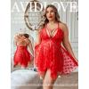 image:imageAvidlove Plus Size Lingerie Lace Babydoll Womens Teddy Chemise V Neck Nighty Mesh Sleepwear Front Slit NightdressRed
