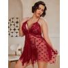 image:imageAvidlove Plus Size Lingerie Lace Babydoll Womens Teddy Chemise V Neck Nighty Mesh Sleepwear Front Slit NightdressWine Red