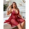 image:imageAvidlove Plus Size Lingerie Lace Babydoll Womens Teddy Chemise V Neck Nighty Mesh Sleepwear Front Slit NightdressWine Red