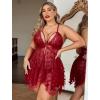 image:imageAvidlove Plus Size Lingerie Lace Babydoll Womens Teddy Chemise V Neck Nighty Mesh Sleepwear Front Slit NightdressWine Red