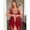 image:imageAvidlove Plus Size Lingerie Lace Babydoll Womens Teddy Chemise V Neck Nighty Mesh Sleepwear Front Slit NightdressWine Red
