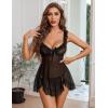 image:imageAvidlove Sexy Bow Split Side Ruffle Mesh Babydoll Lingerie Dress with Thong 2 PieceBlack