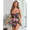image:imageAvidlove Sexy Bow Split Side Ruffle Mesh Babydoll Lingerie Dress with Thong 2 PieceBlack Floral