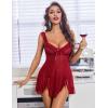 image:imageAvidlove Sexy Bow Split Side Ruffle Mesh Babydoll Lingerie Dress with Thong 2 PieceDark Red