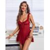 image:imageAvidlove Sexy Bow Split Side Ruffle Mesh Babydoll Lingerie Dress with Thong 2 PieceDark Red