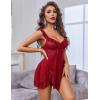 image:imageAvidlove Sexy Bow Split Side Ruffle Mesh Babydoll Lingerie Dress with Thong 2 PieceDark Red